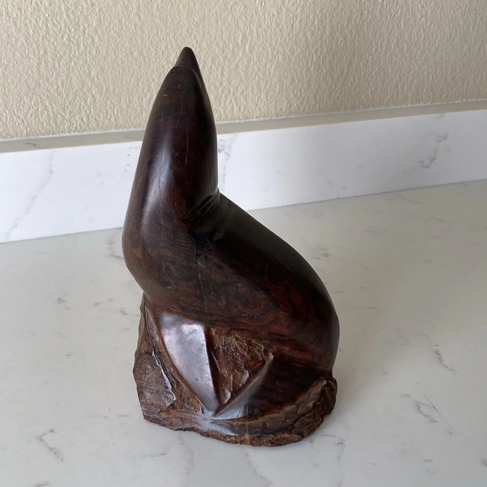 Vintage Ironwood Seal Statue